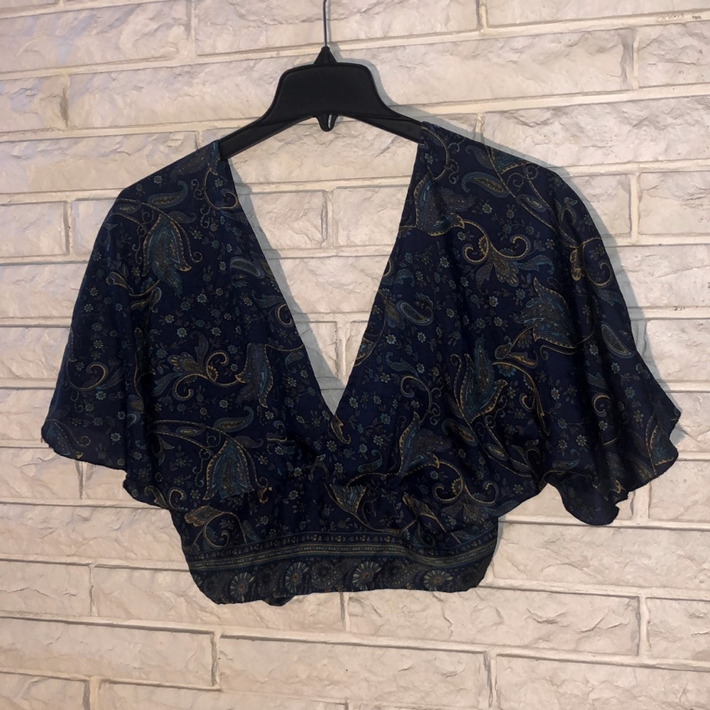 Scarf Print Wrap Tie Back Crop Top